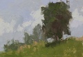 Plein air oil painting of fields at Blooming Hill Farm in Purcellville, VA